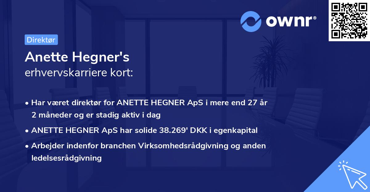 Anette Hegner's erhvervskarriere kort