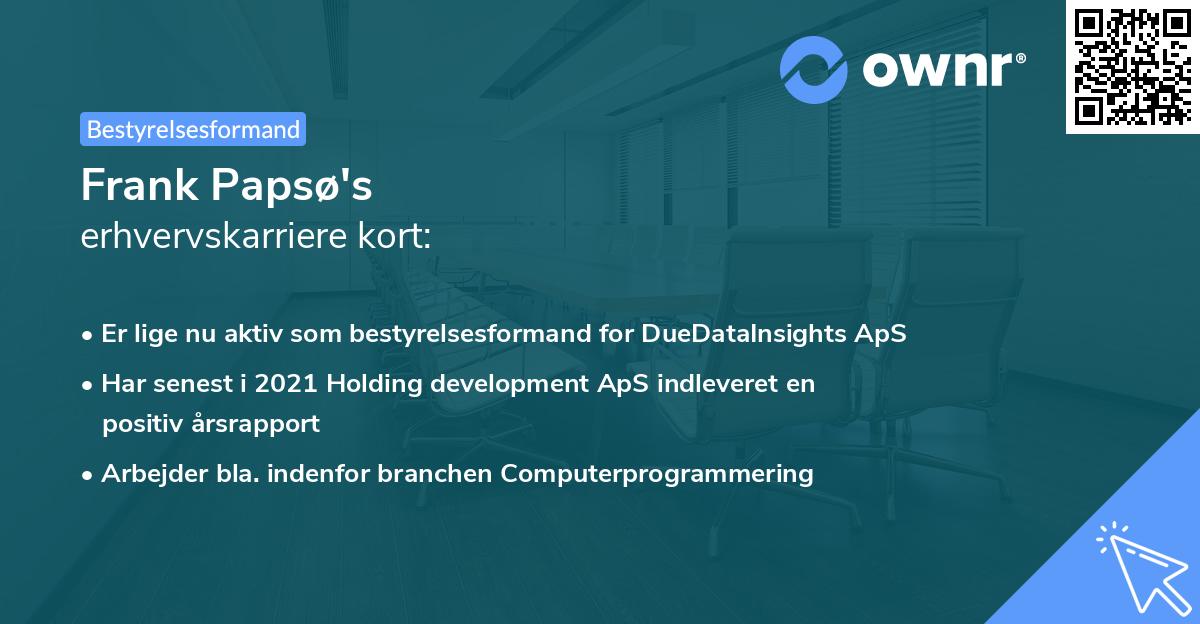 Frank Papsø's erhvervskarriere kort
