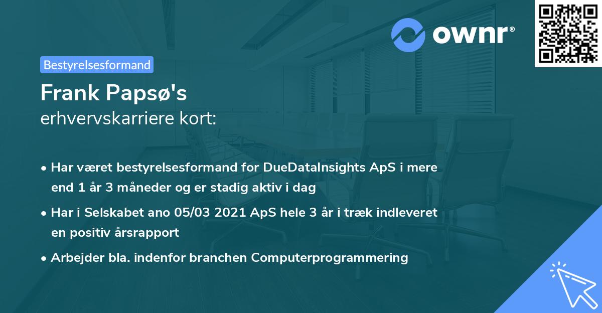 Frank Papsø's erhvervskarriere kort