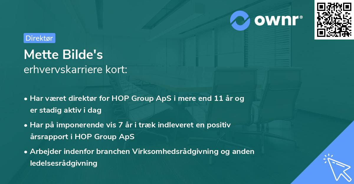 Mette Bilde's erhvervskarriere kort