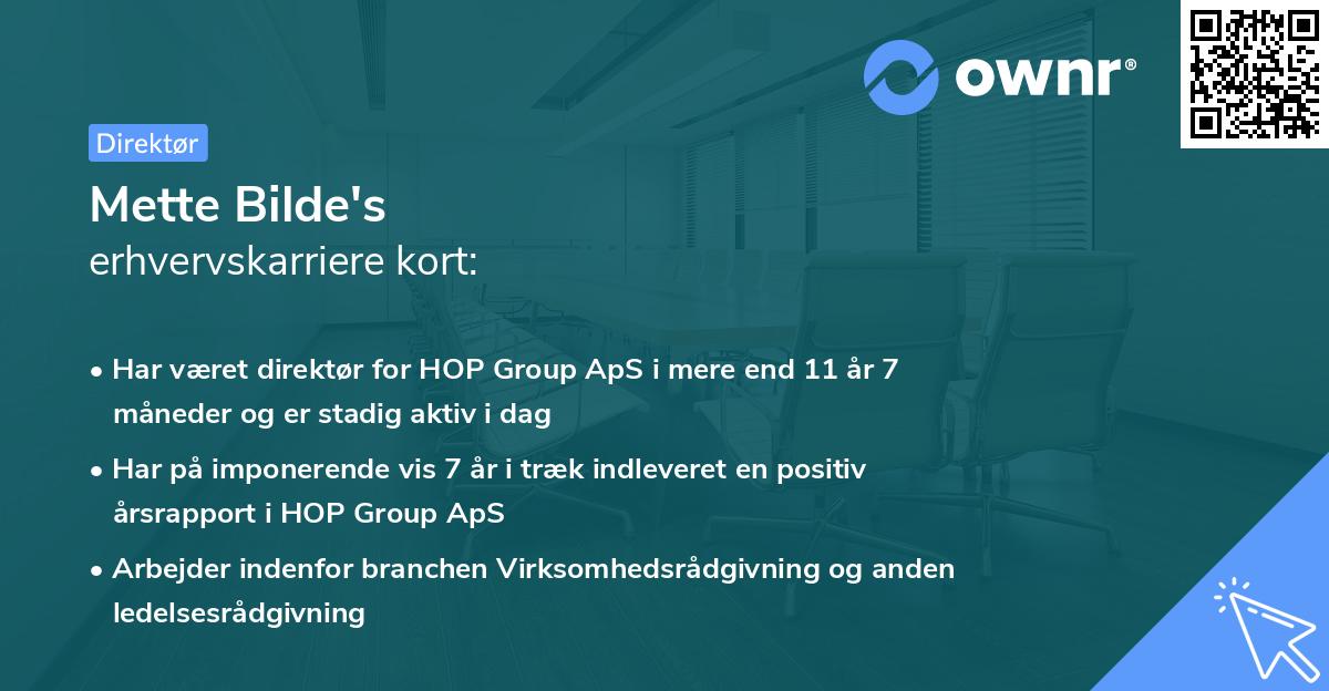 Mette Bilde's erhvervskarriere kort
