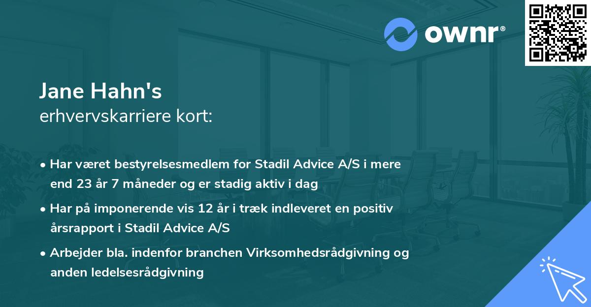 Jane Hahn's erhvervskarriere kort