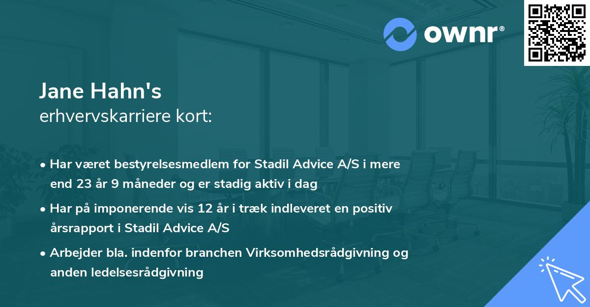 Jane Hahn's erhvervskarriere kort