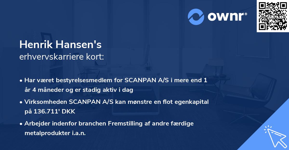 Henrik Hansen's erhvervskarriere kort
