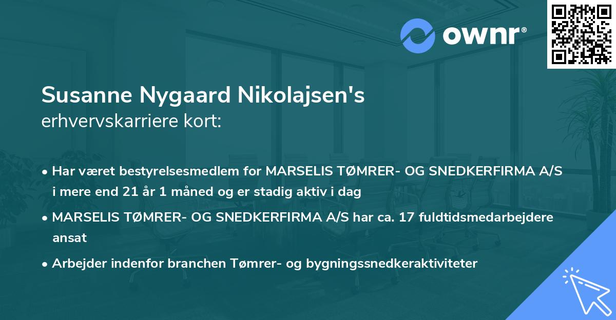 Susanne Nygaard Nikolajsen's erhvervskarriere kort