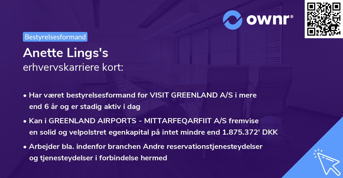 Anette Lings's erhvervskarriere kort