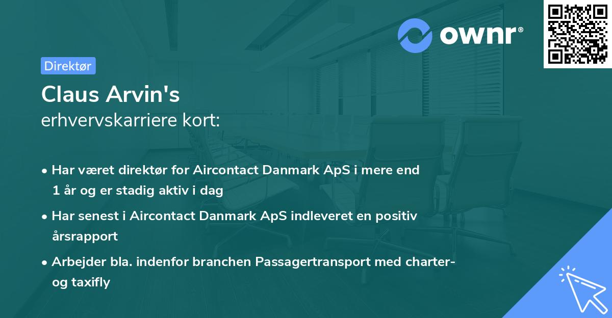 Claus Arvin's erhvervskarriere kort