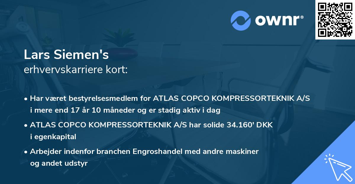 Lars Siemen's erhvervskarriere kort