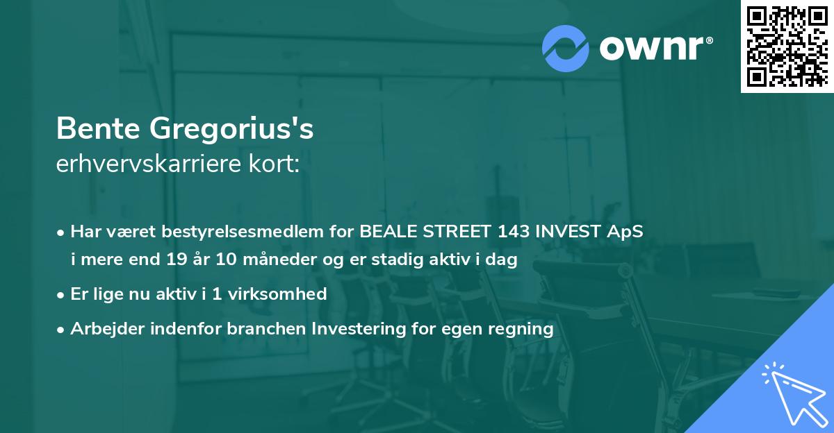 Bente Gregorius's erhvervskarriere kort