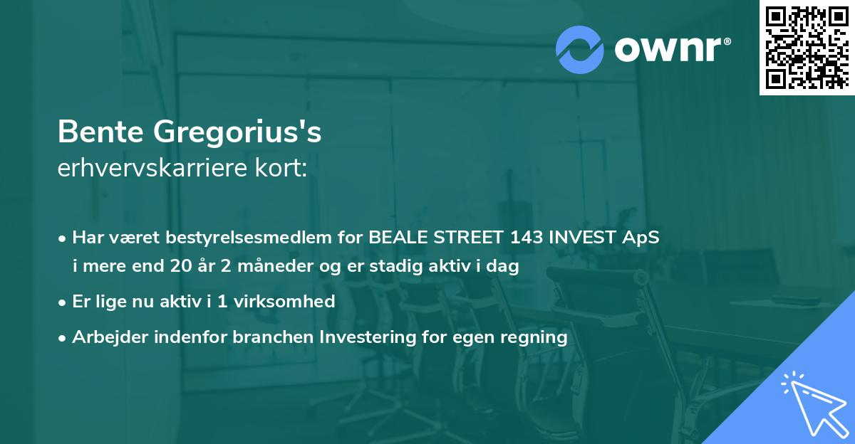 Bente Gregorius's erhvervskarriere kort