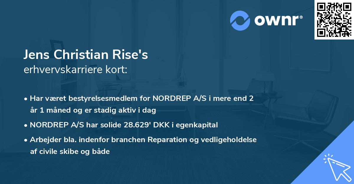 Jens Christian Rise's erhvervskarriere kort