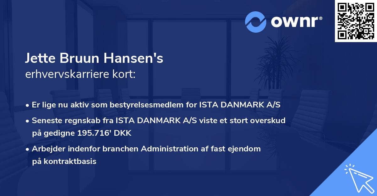 Jette Bruun Hansen's erhvervskarriere kort
