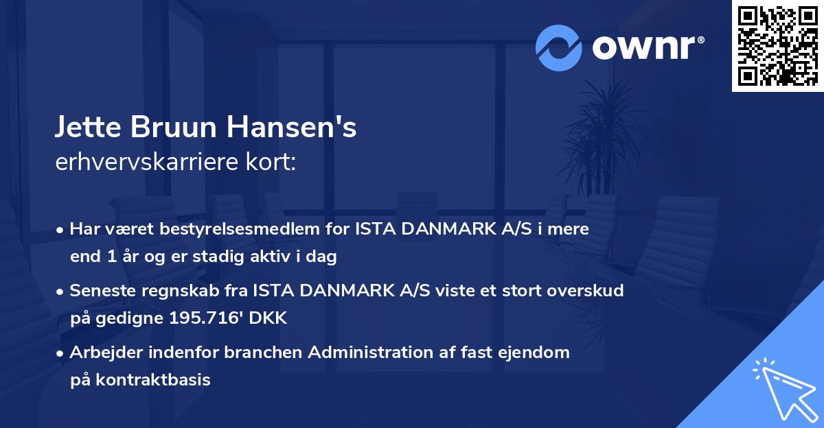 Jette Bruun Hansen's erhvervskarriere kort