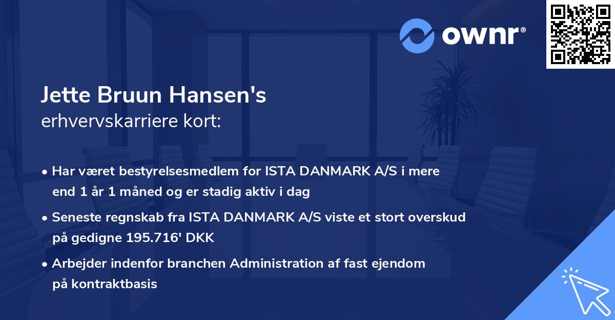 Jette Bruun Hansen's erhvervskarriere kort