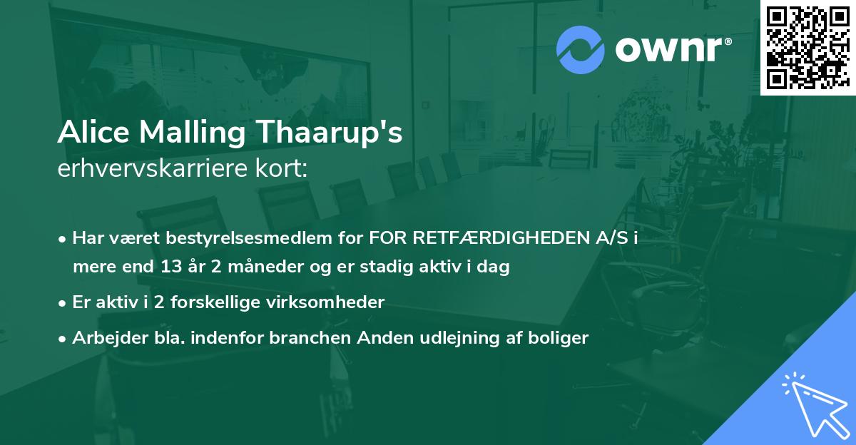 Alice Malling Thaarup's erhvervskarriere kort