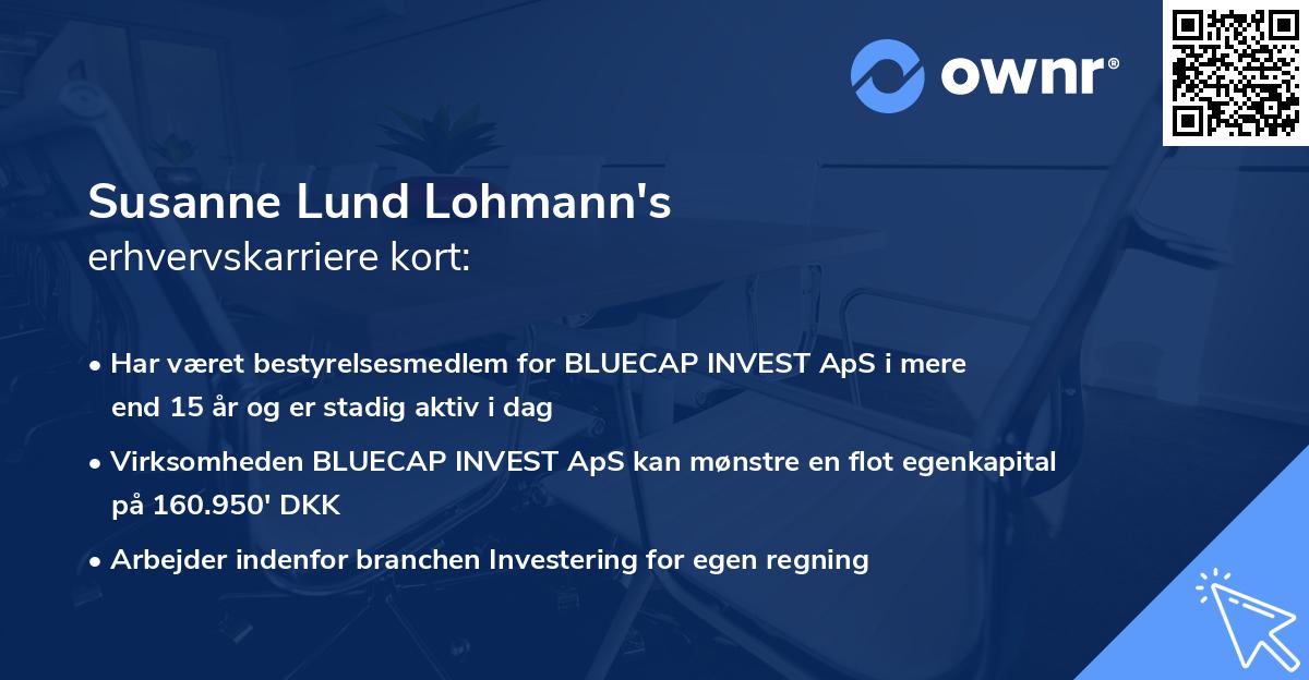 Susanne Lund Lohmann's erhvervskarriere kort
