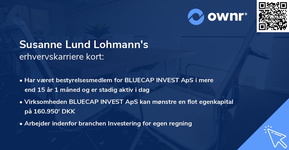 Susanne Lund Lohmann's erhvervskarriere kort