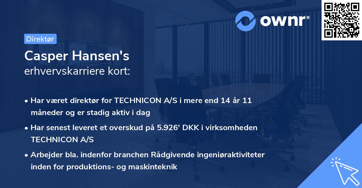 Casper Hansen's erhvervskarriere kort