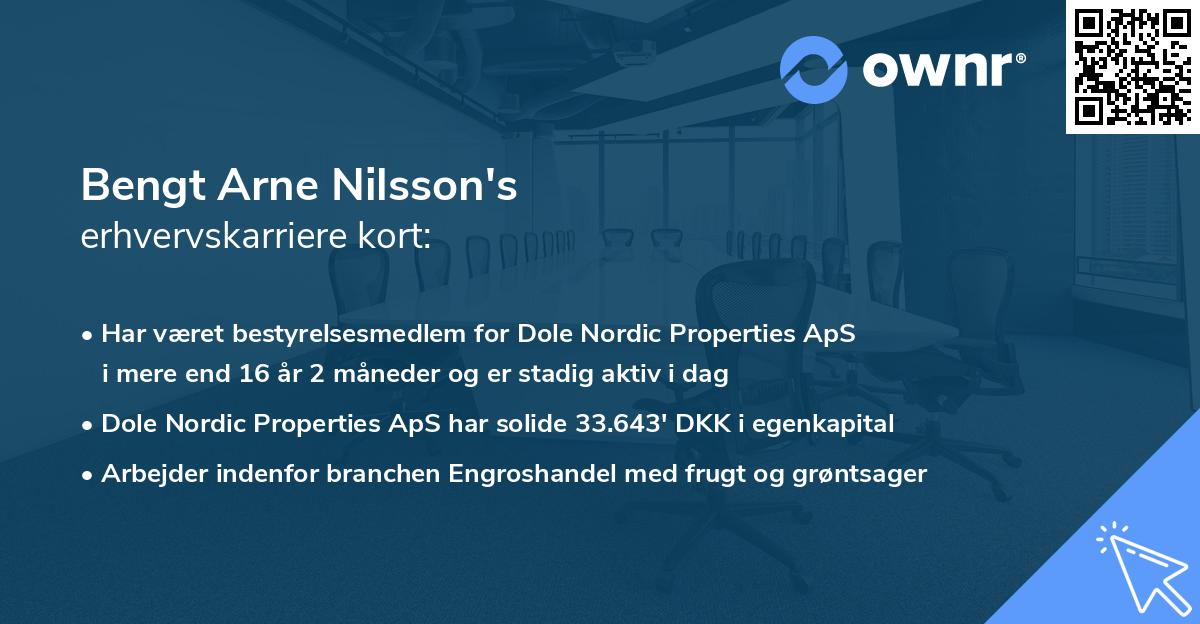 Bengt Arne Nilsson's erhvervskarriere kort