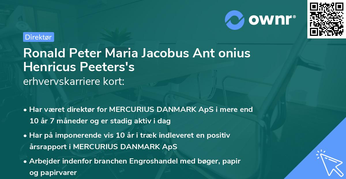 Ronald Peter Maria Jacobus Ant onius Henricus Peeters's erhvervskarriere kort