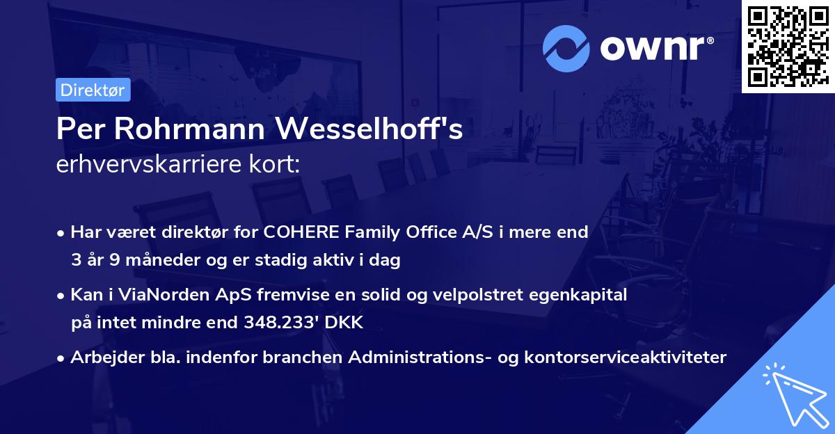 Per Rohrmann Wesselhoff's erhvervskarriere kort