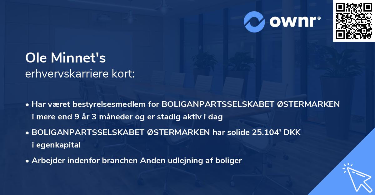 Ole Minnet's erhvervskarriere kort