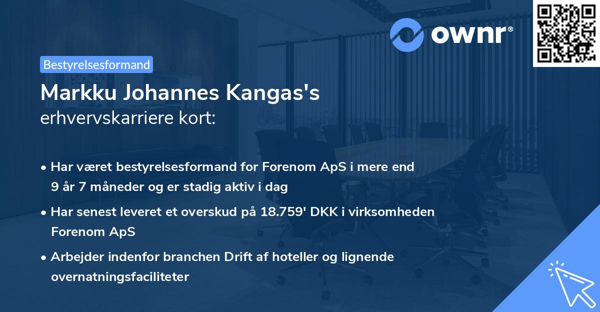 Markku Johannes Kangas's erhvervskarriere kort