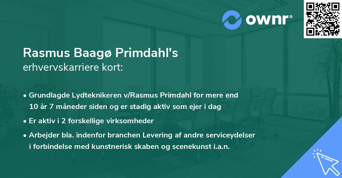 Rasmus Baagø Primdahl's erhvervskarriere kort