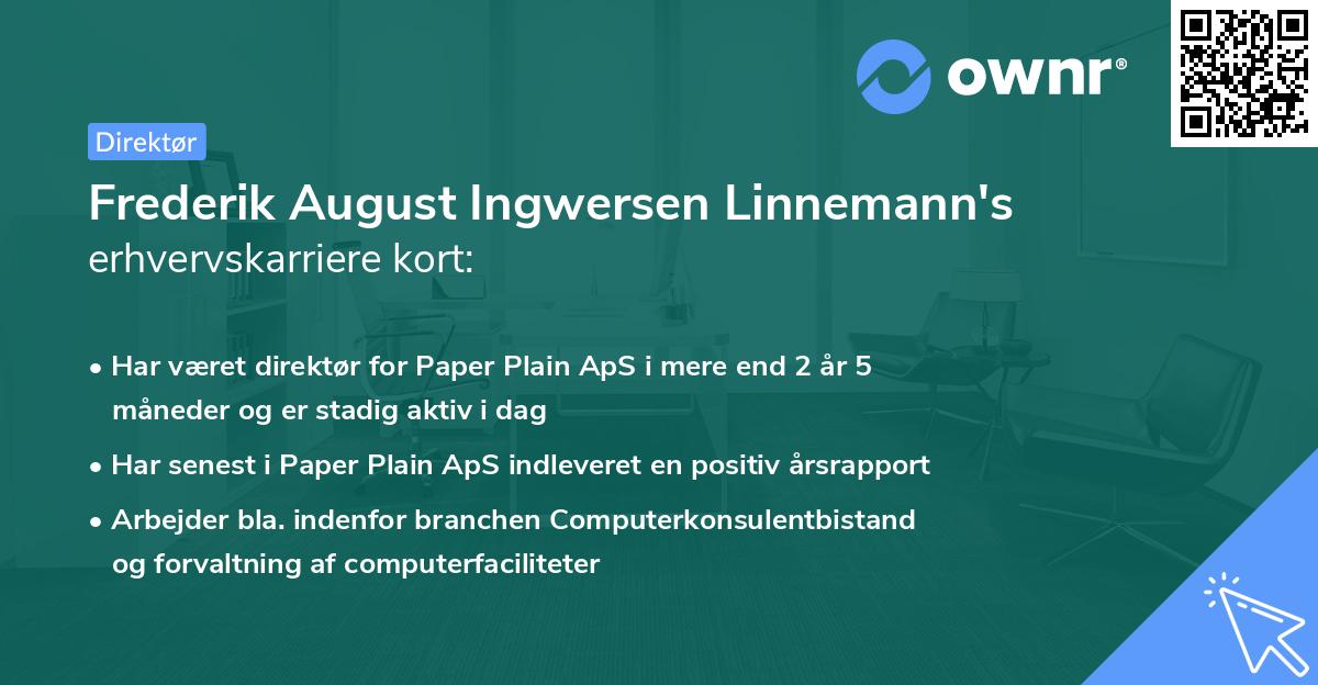 Frederik August Ingwersen Linnemann's erhvervskarriere kort