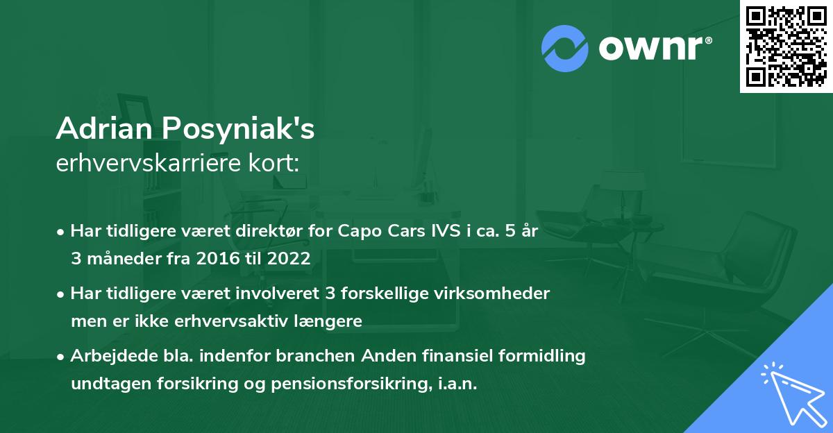 Adrian Posyniak's erhvervskarriere kort