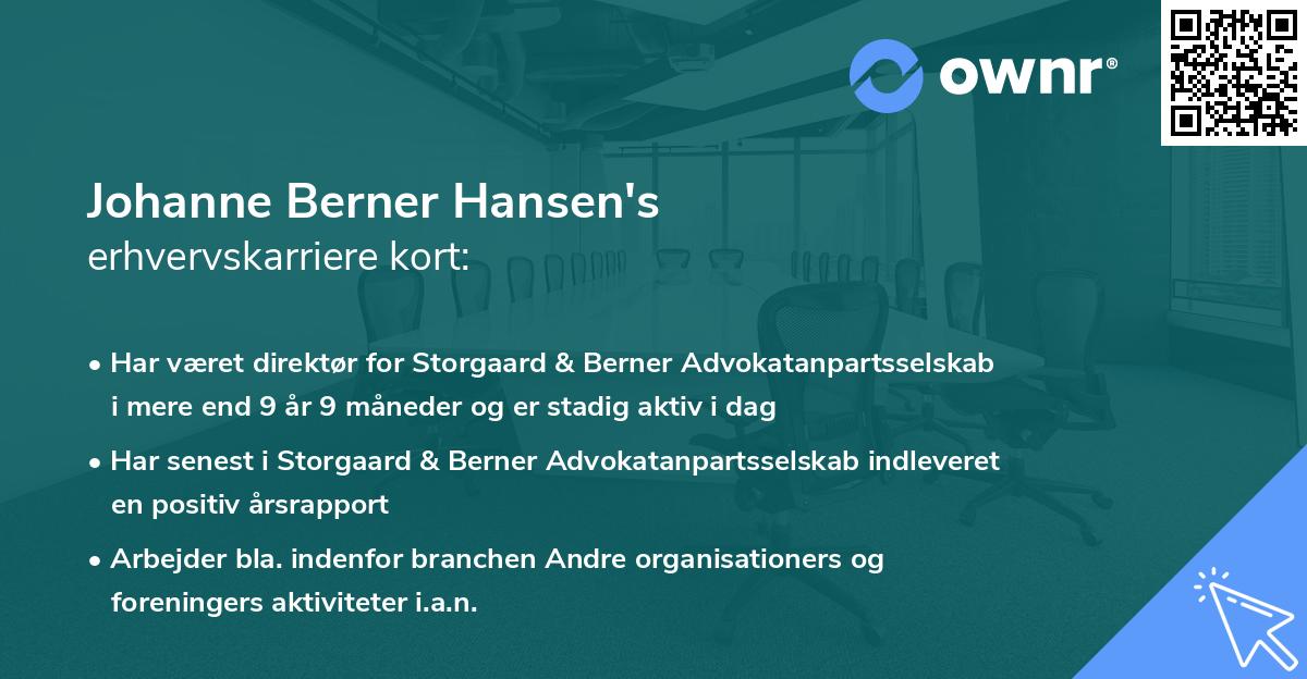 Johanne Berner Hansen's erhvervskarriere kort