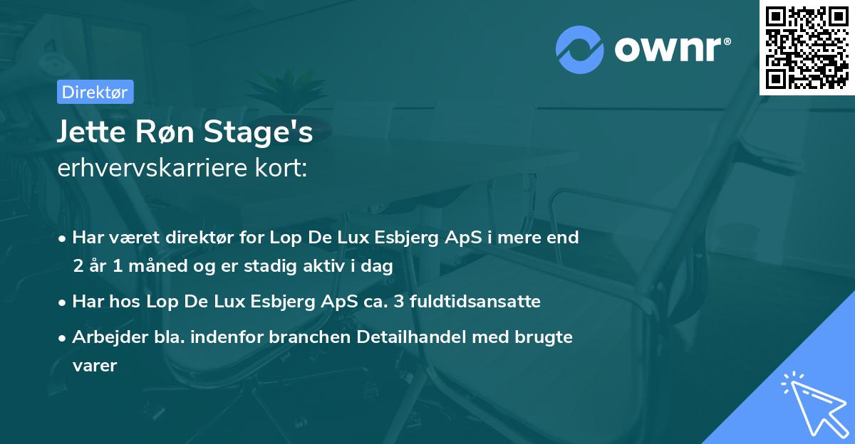 Jette Røn Stage's erhvervskarriere kort