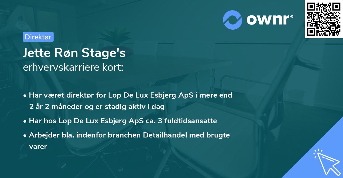Jette Røn Stage's erhvervskarriere kort