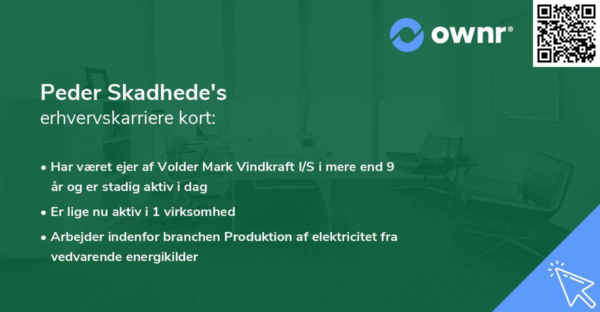 Peder Skadhede's erhvervskarriere kort