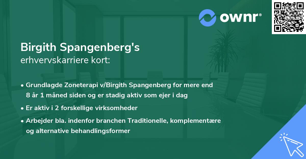 Birgith Spangenberg's erhvervskarriere kort