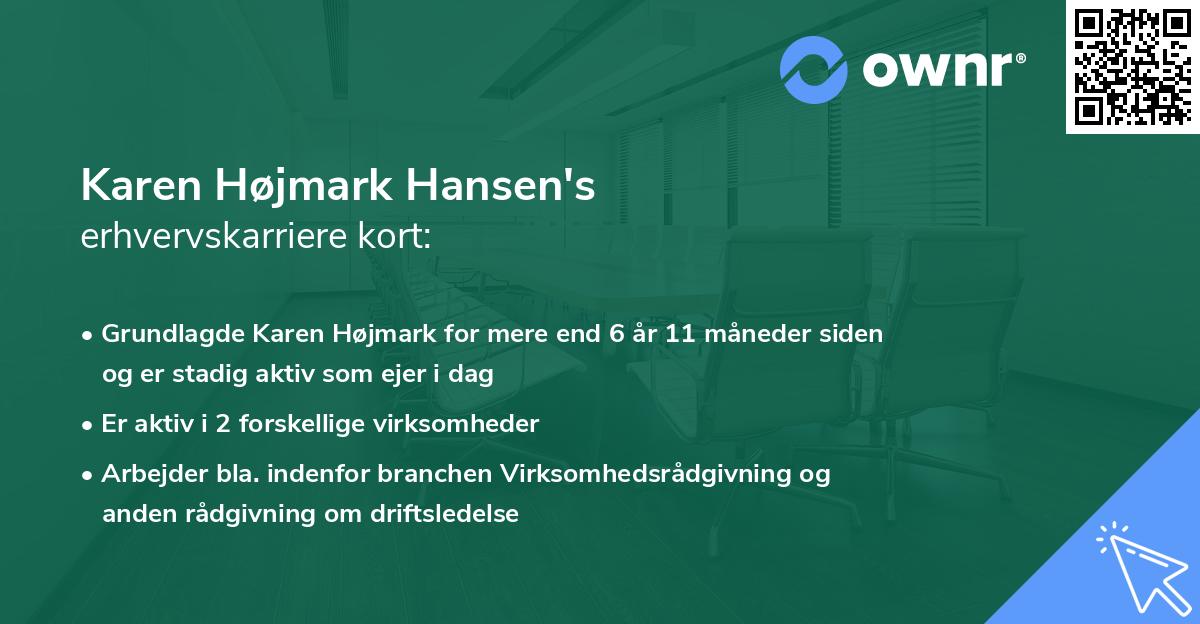 Karen Højmark Hansen's erhvervskarriere kort