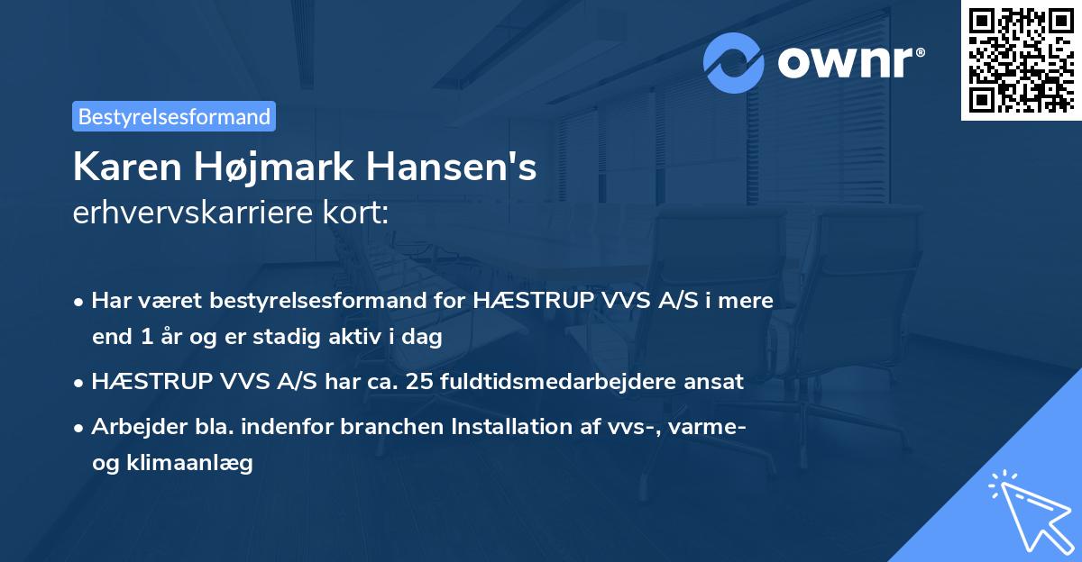 Karen Højmark Hansen's erhvervskarriere kort