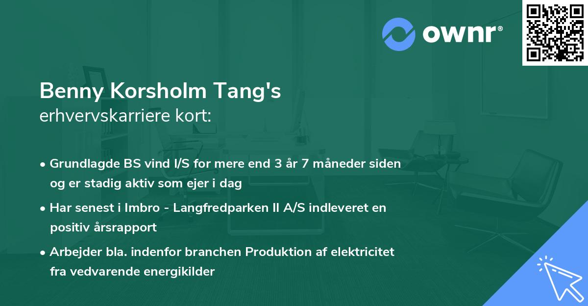 Benny Korsholm Tang's erhvervskarriere kort