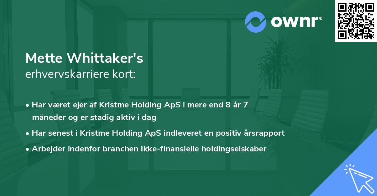 Mette Whittaker's erhvervskarriere kort