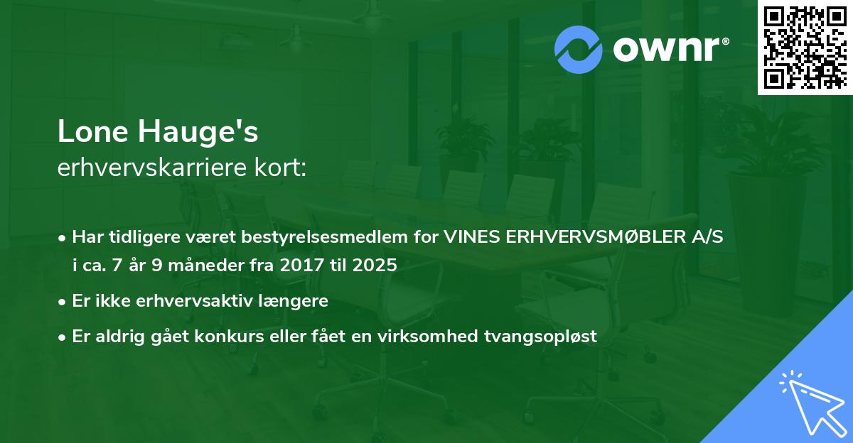 Lone Hauge's erhvervskarriere kort