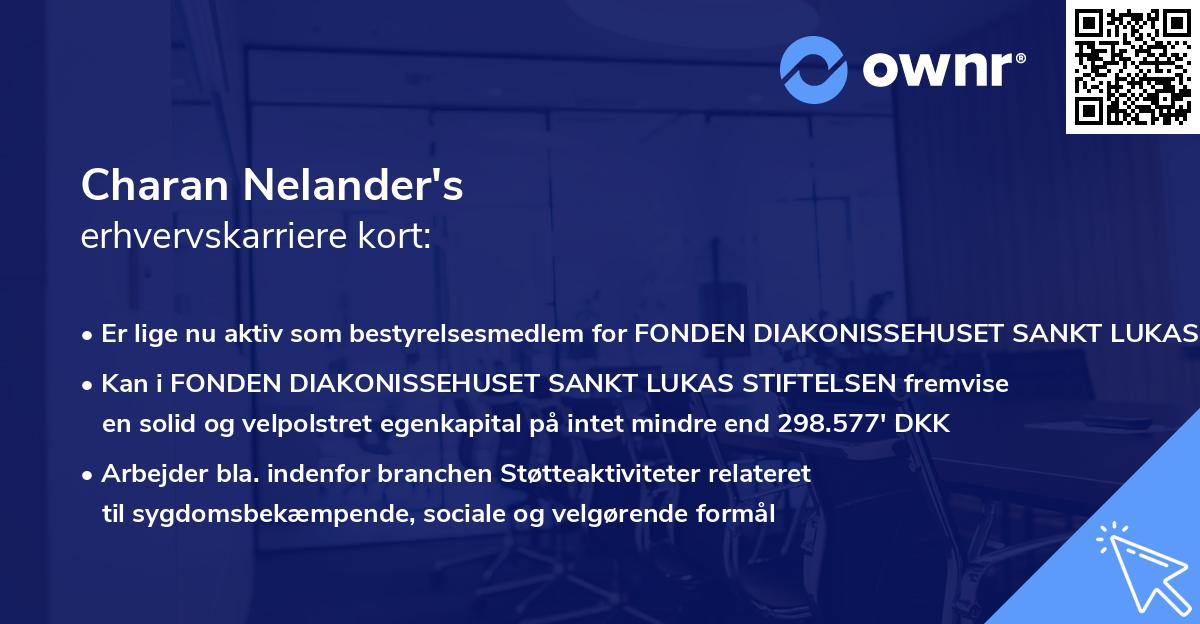 Charan Nelander's erhvervskarriere kort