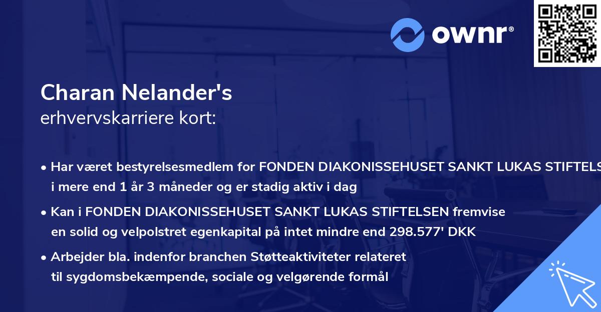 Charan Nelander's erhvervskarriere kort