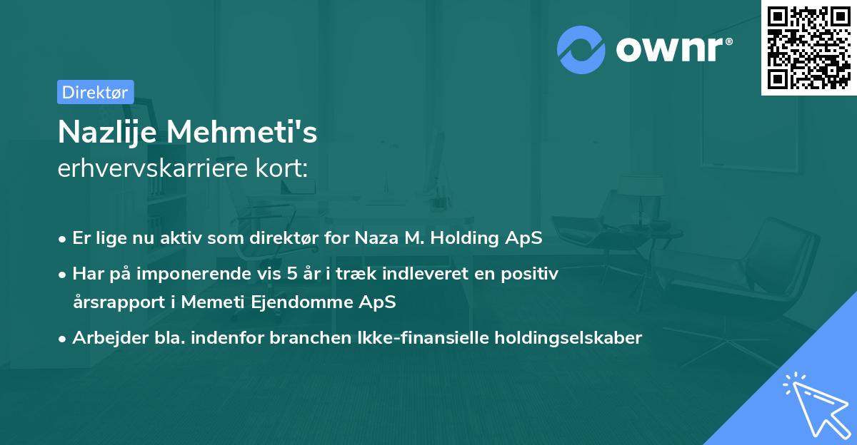 Nazlije Mehmeti's erhvervskarriere kort