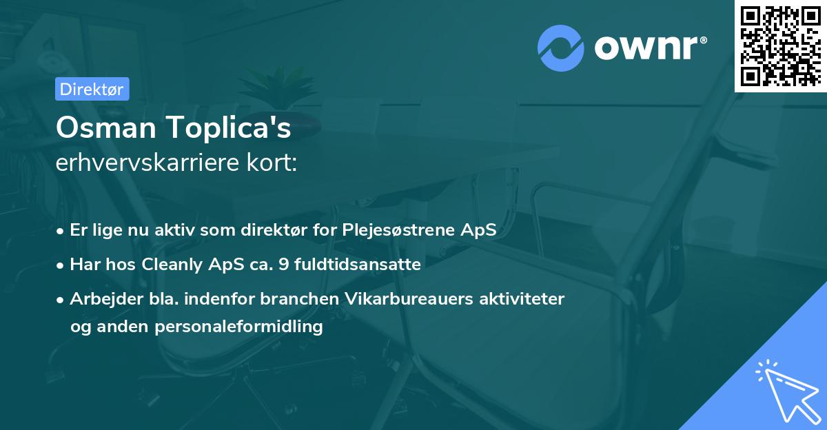 Osman Toplica's erhvervskarriere kort