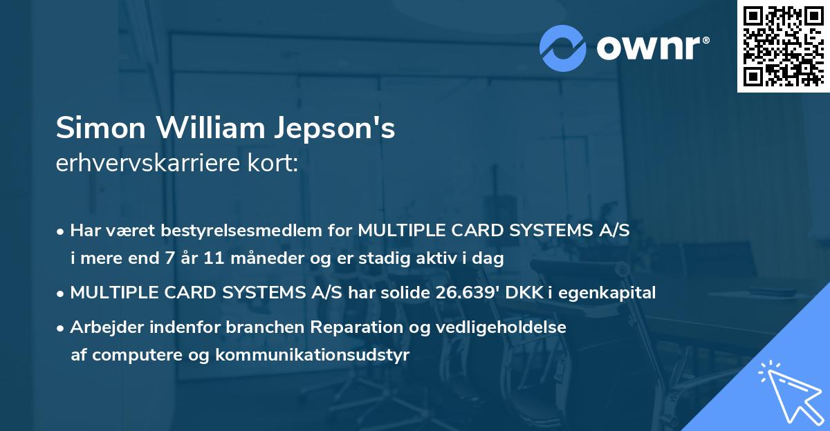 Simon William Jepson's erhvervskarriere kort