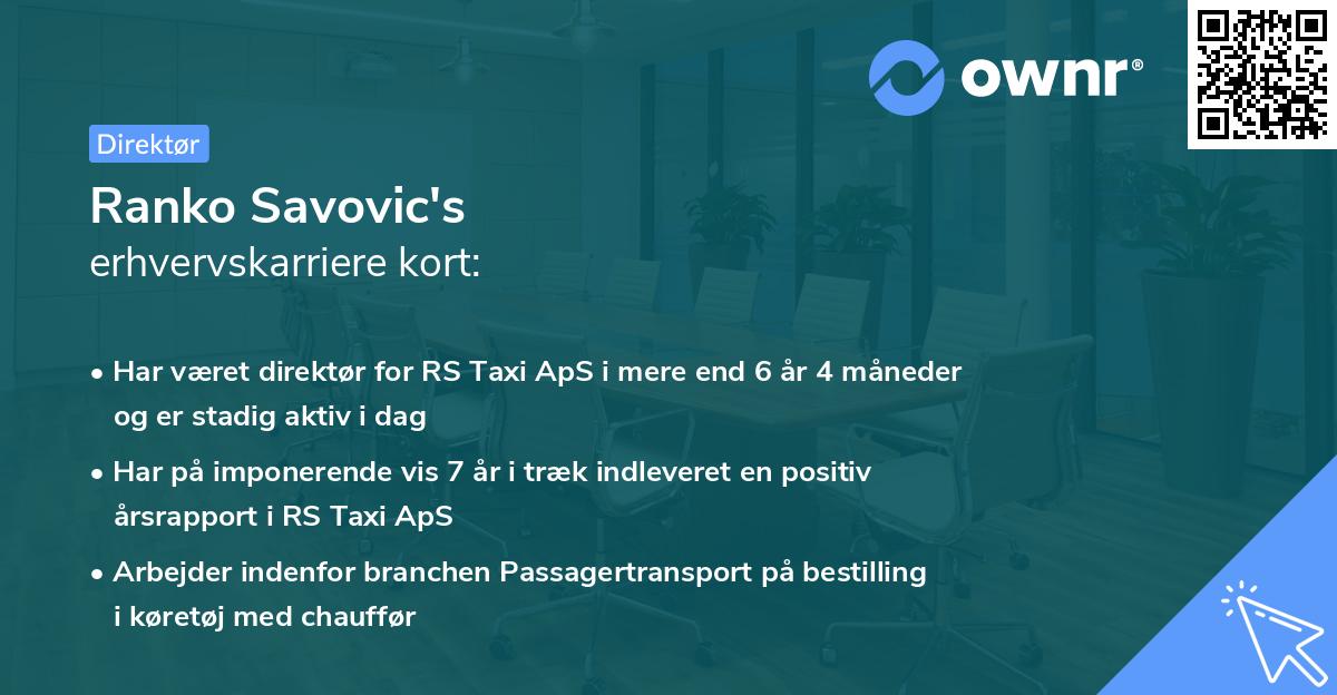 Ranko Savovic's erhvervskarriere kort