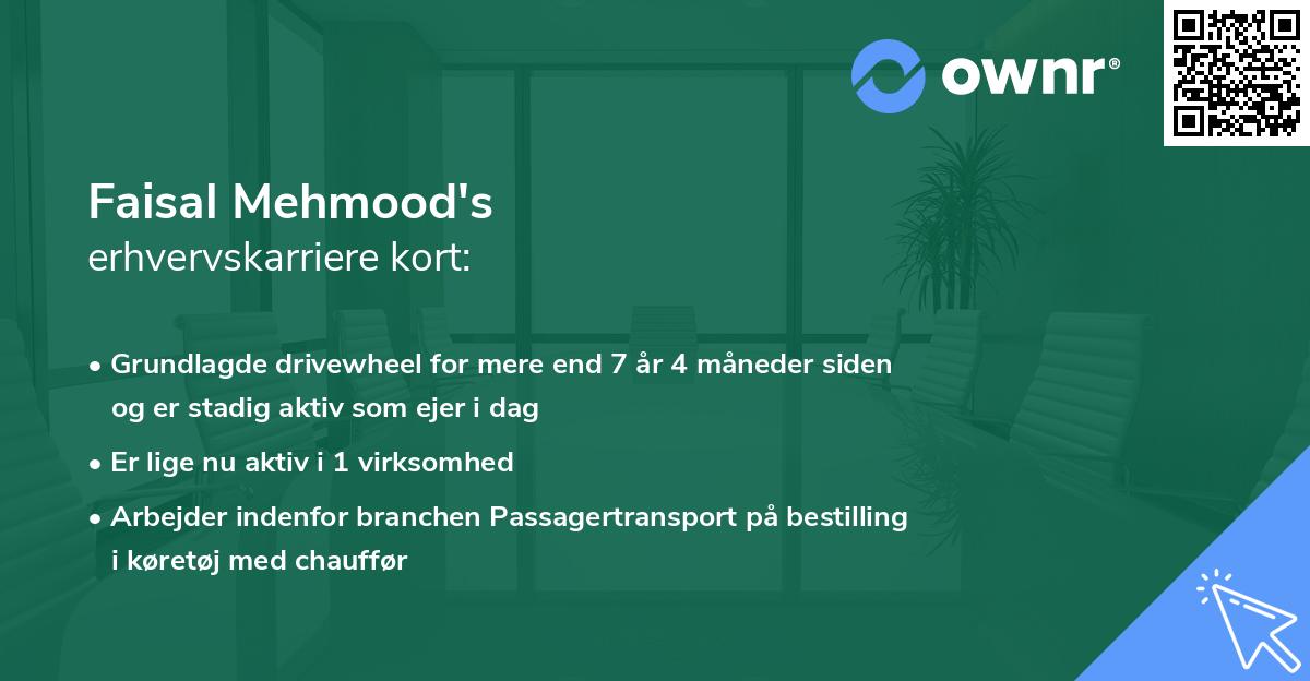 Faisal Mehmood's erhvervskarriere kort