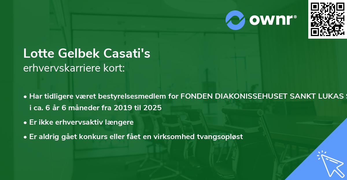 Lotte Gelbek Casati's erhvervskarriere kort