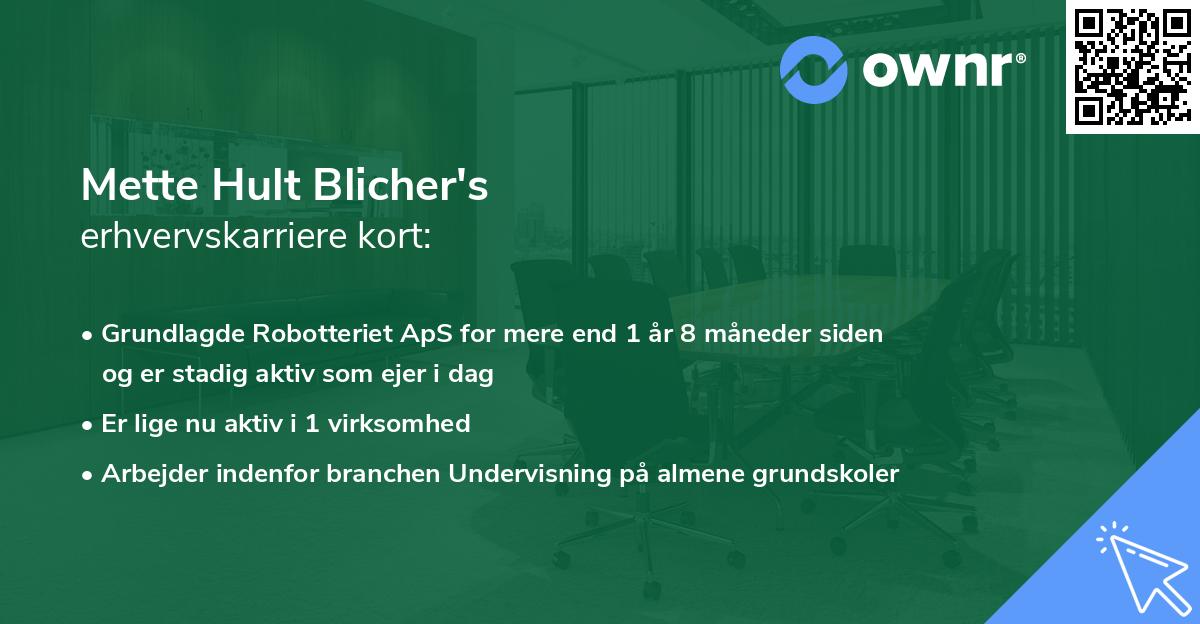 Mette Hult Blicher's erhvervskarriere kort