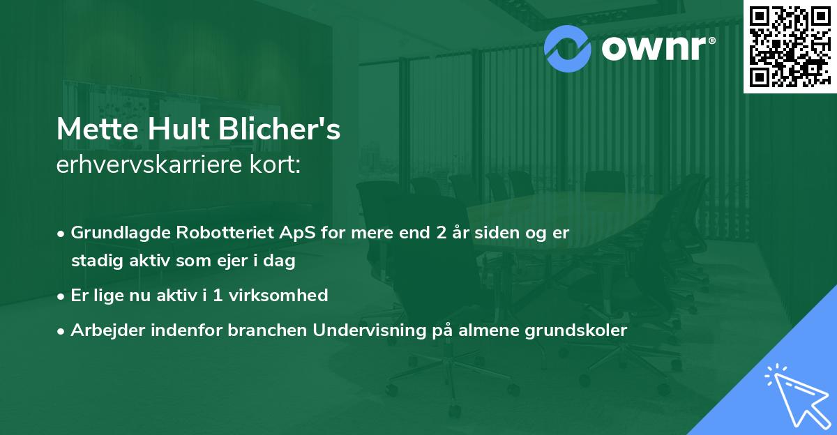 Mette Hult Blicher's erhvervskarriere kort